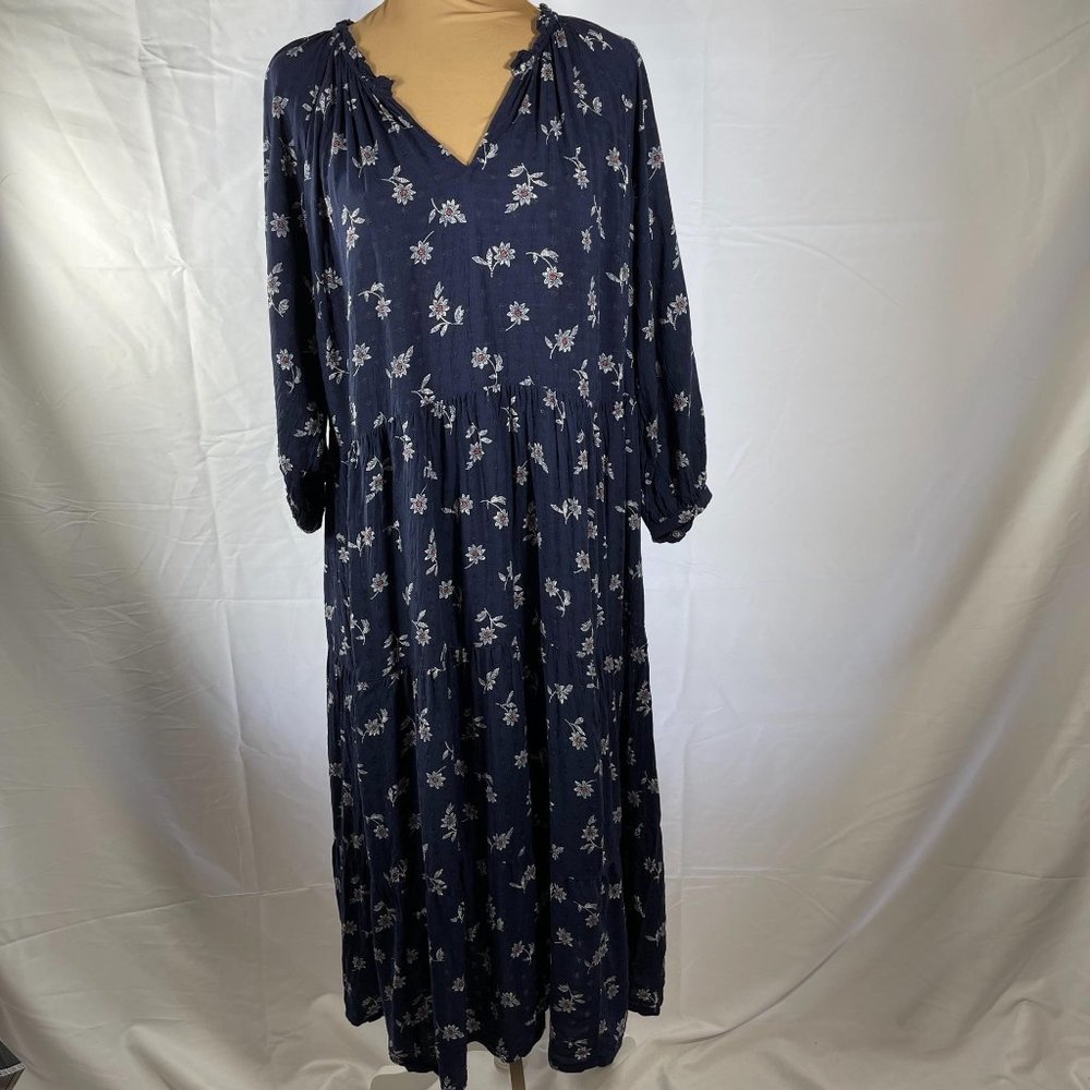 Old Navy Navy Floral Long Sleeve Midi Dress 1X